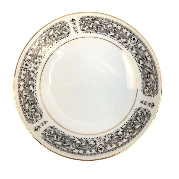 Royal Wentworth Ambassador 8692  Dessert Fruit Bowl With Gold Trim & Black Flora - Picture 1 of 8